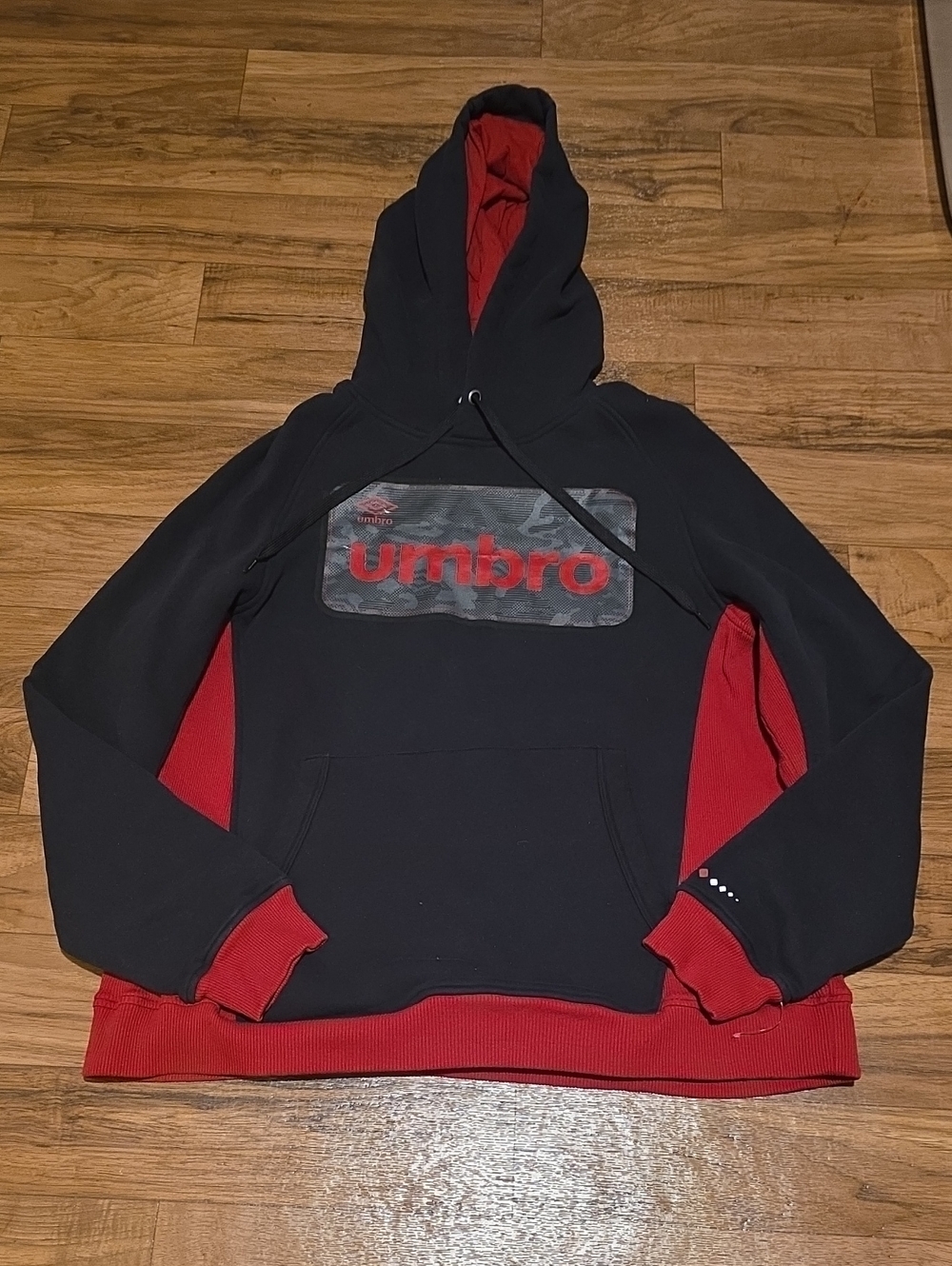 Umbro Black Hoodie with Red Trim and Logo